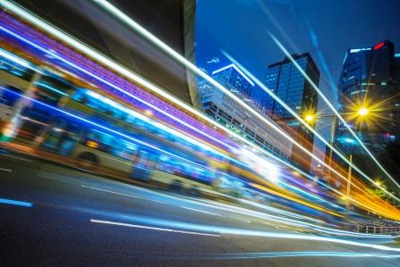 Traffic light trails in downtown of Shenzhen,China.